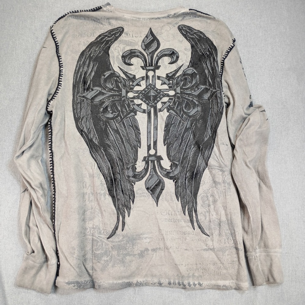 Raw State Redemption Thermal Shirt Men's 2XL Gray Cross Wings Goth Grunge Y2K